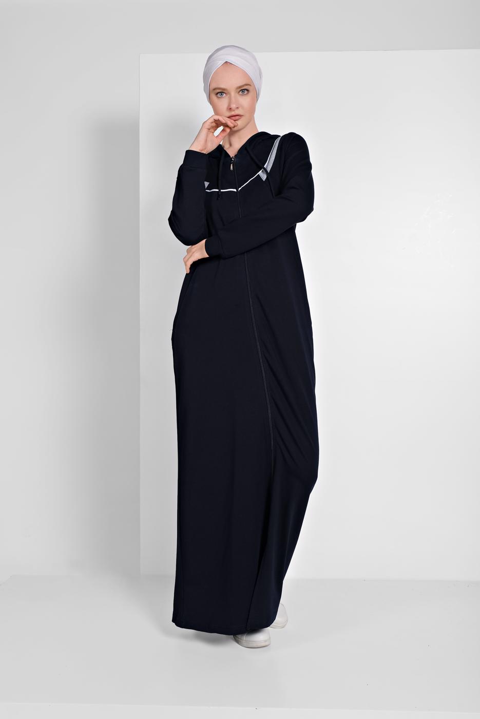 Tesettür giyim LACİVERT KAPÜŞONLU BOYDAN FERMUARLI EŞOFMAN FERACE  0019 