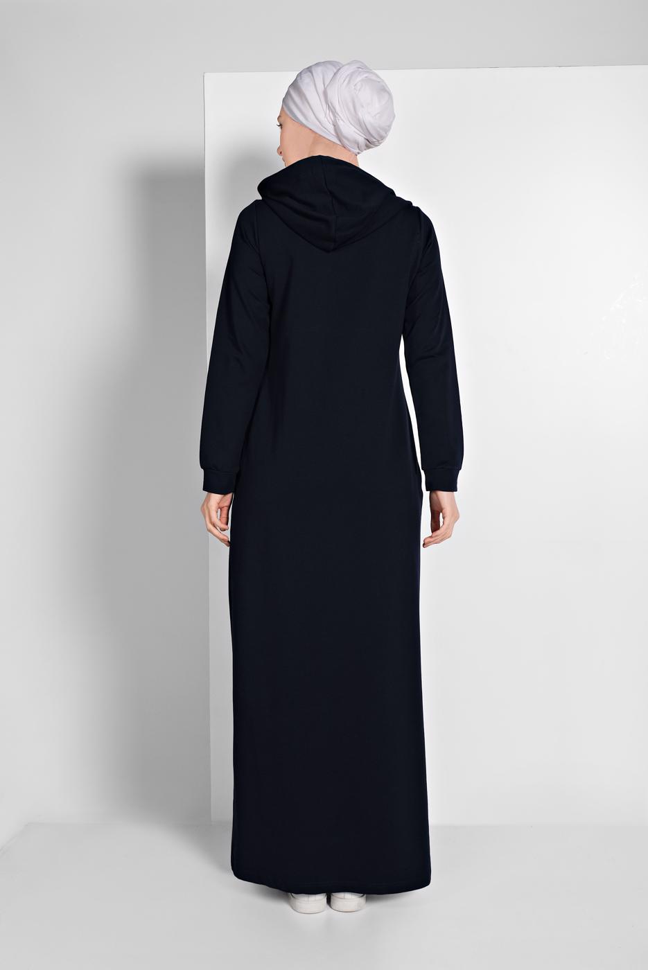 Tesettür giyim LACİVERT KAPÜŞONLU BOYDAN FERMUARLI EŞOFMAN FERACE  0019 