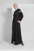 Tesettür giyim SİYAH SİM DETAYLI KAPÜŞONLU BOYDAN FERMUARLI SPOR FERACE 1209 
