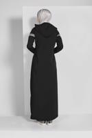 Tesettür giyim SİYAH SİM DETAYLI KAPÜŞONLU BOYDAN FERMUARLI SPOR FERACE 1209 