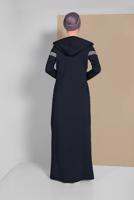 Tesettür giyim LACİVERT SİM DETAYLI KAPÜŞONLU BOYDAN FERMUARLI SPOR FERACE 1209 