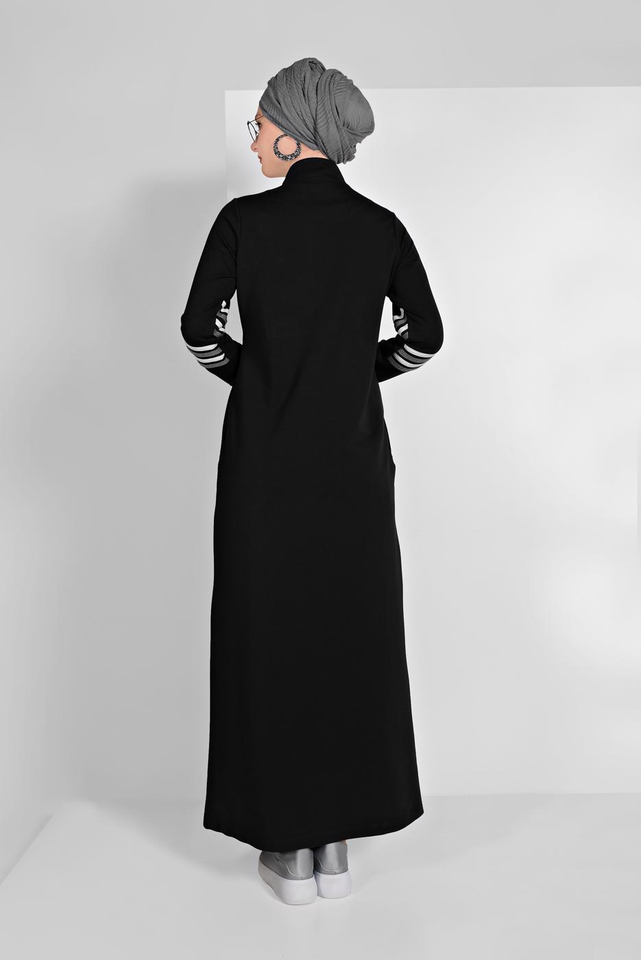 Tesettür giyim SİYAH BOYDAN FERMUARLI SPOR FERACE 3519