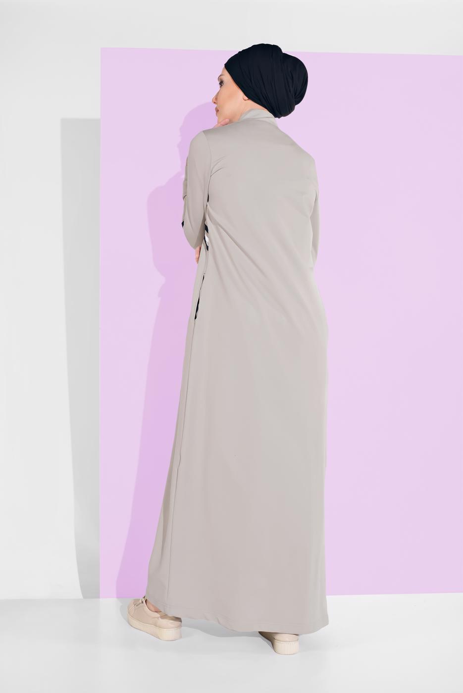 Tesettür giyim GRİ BOYDAN FERMUARLI SPOR FERACE 3519