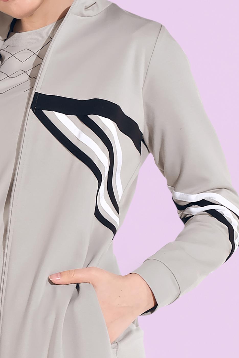 Tesettür giyim GRİ BOYDAN FERMUARLI SPOR FERACE 3519