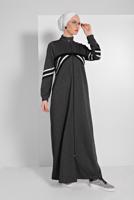 Tesettür giyim GRİ BOYDAN FERMUARLI SPOR FERACE 3519