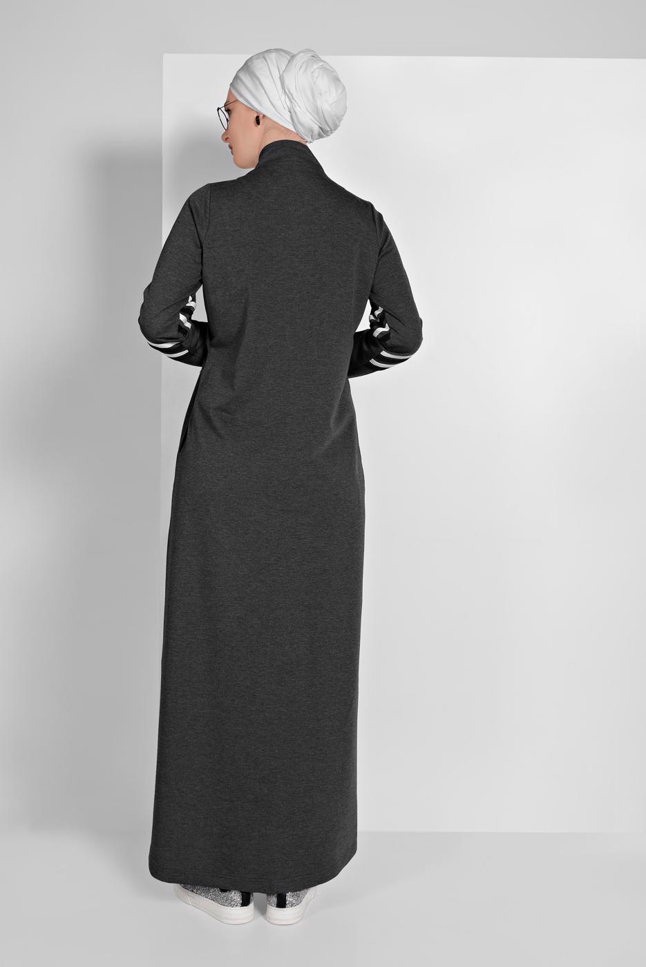 Tesettür giyim GRİ BOYDAN FERMUARLI SPOR FERACE 3519