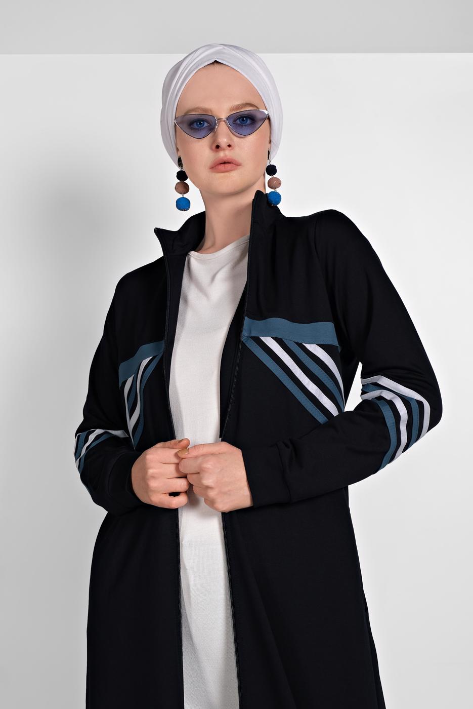 Tesettür giyim LACİVERT BOYDAN FERMUARLI SPOR FERACE 3519