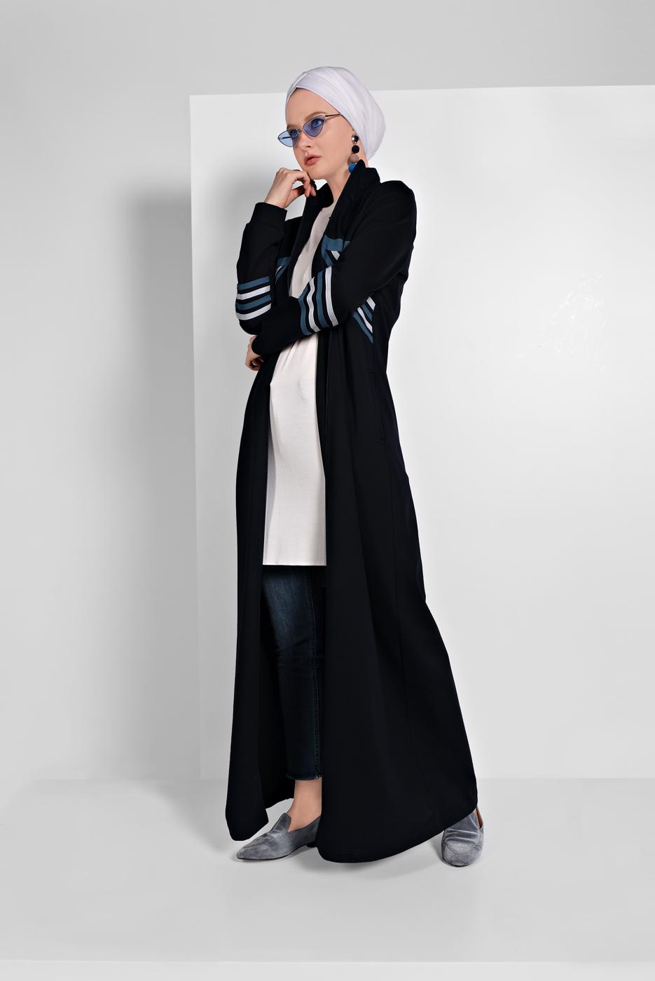 Tesettür giyim LACİVERT BOYDAN FERMUARLI SPOR FERACE 3519