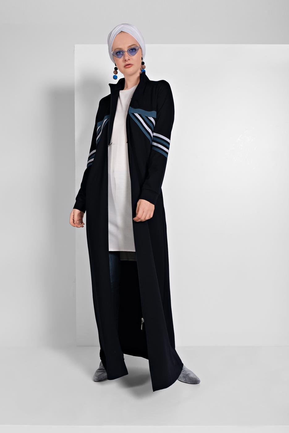 Tesettür giyim LACİVERT BOYDAN FERMUARLI SPOR FERACE 3519