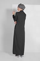 Tesettür giyim GRİ ÖNÜ NAKIŞ DETAYLI FERMUARLI SPOR FERACE 5019