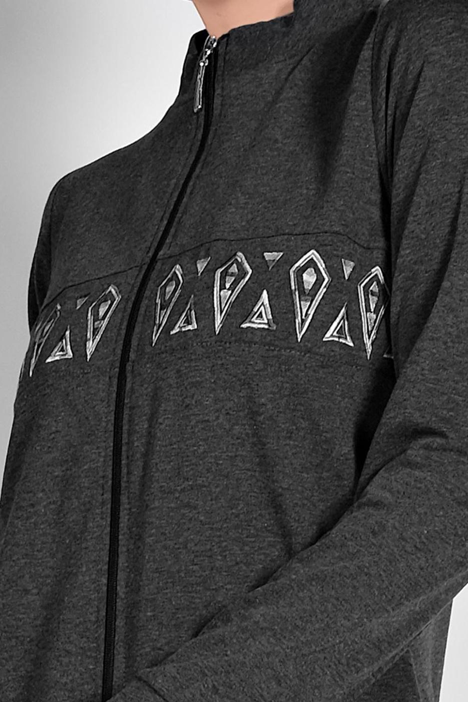 Tesettür giyim GRİ ÖNÜ NAKIŞ DETAYLI FERMUARLI SPOR FERACE 5019