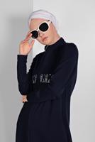 Tesettür giyim LACİVERT ÖNÜ NAKIŞ DETAYLI FERMUARLI SPOR FERACE 5019