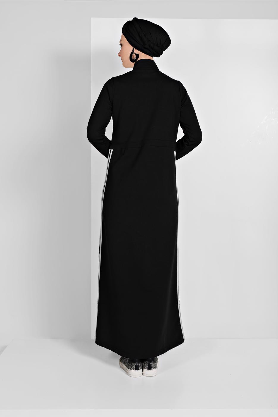 Tesettür giyim SİYAH ÇİZGİ DETAYLI FERMUARLI SPOR FERACE 5119 