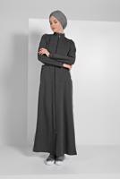 Tesettür giyim GRİ ÇİZGİ DETAYLI FERMUARLI SPOR FERACE 5119 