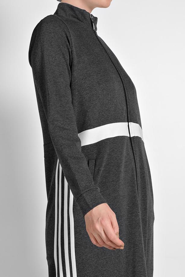 Tesettür giyim GRİ ÇİZGİ DETAYLI FERMUARLI SPOR FERACE 5119  - TRENDTESETTÜR