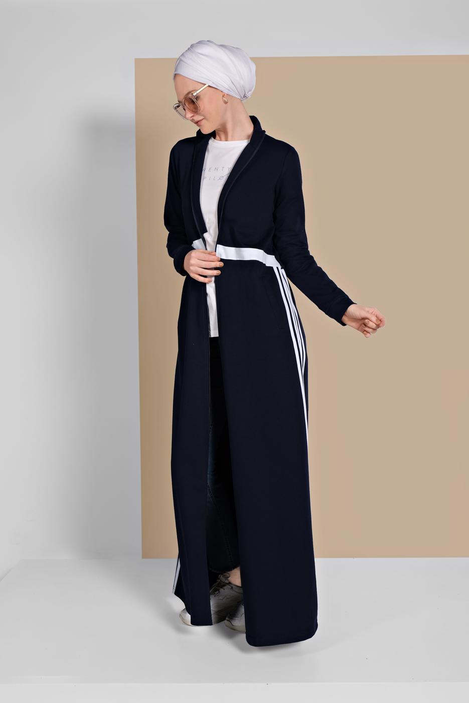 Tesettür giyim LACİVERT ÇİZGİ DETAYLI FERMUARLI SPOR FERACE 5119 