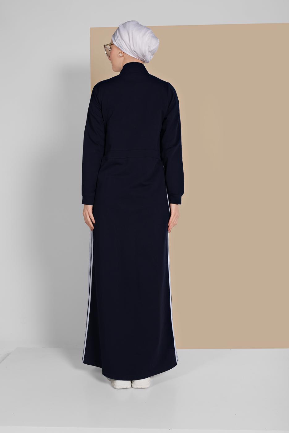 Tesettür giyim LACİVERT ÇİZGİ DETAYLI FERMUARLI SPOR FERACE 5119 