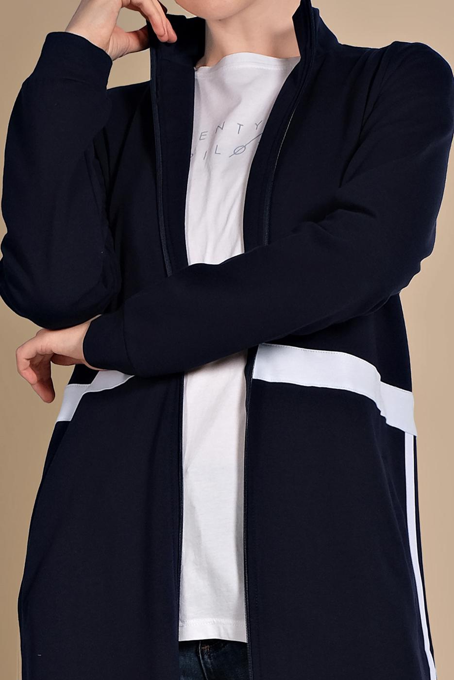 Tesettür giyim LACİVERT ÇİZGİ DETAYLI FERMUARLI SPOR FERACE 5119 