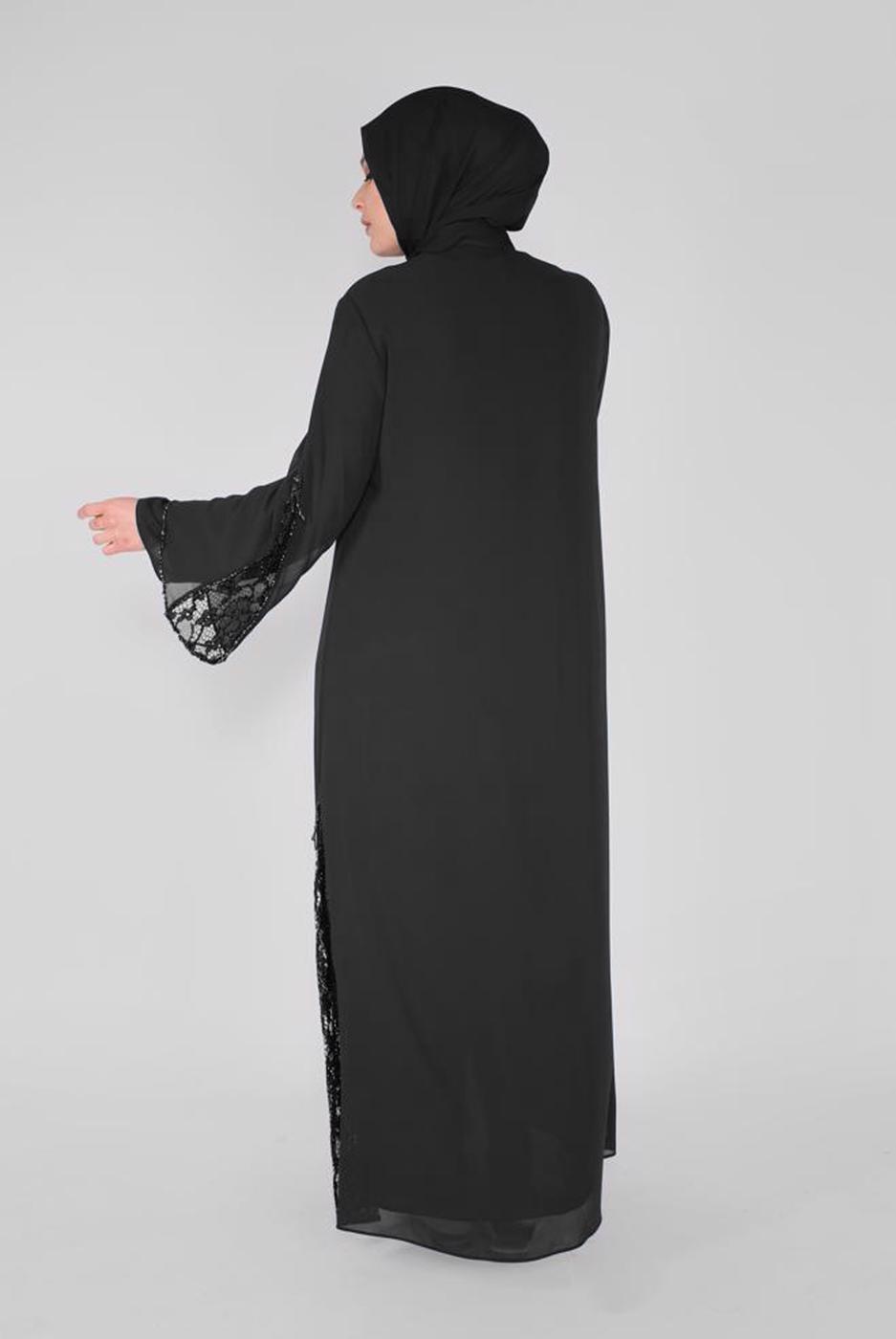 Tesettür giyim SİYAH ALVİNA GÜPÜR DETAYLI FERACE 80001 