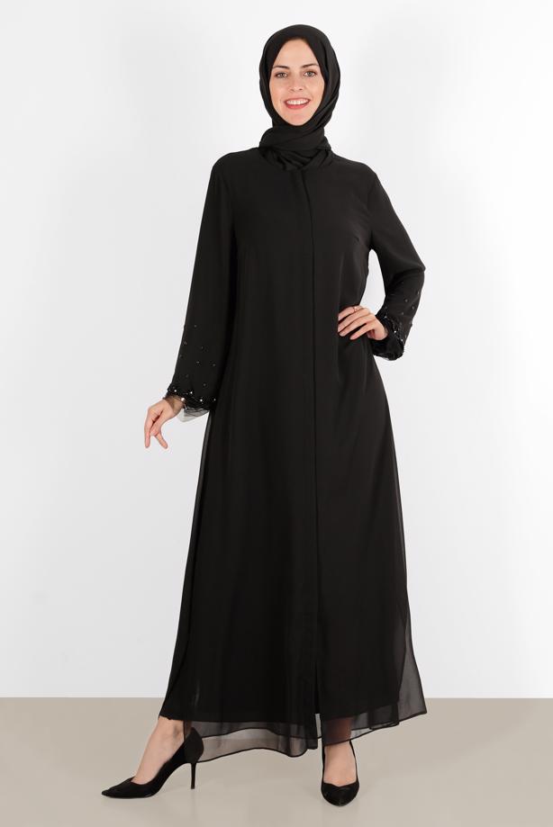 Hijab clothing BLACK ALVİNA BEAD DETAIL ABAYA 80002  - TRENDTESETTÜR
