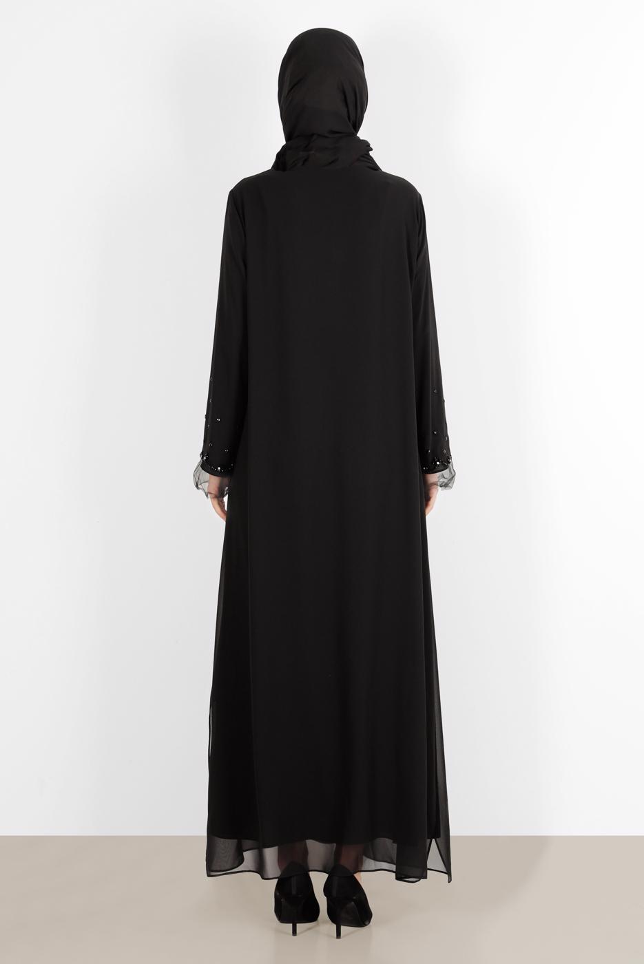 Tesettür giyim SİYAH ALVİNA BONCUK DETAYLI FERACE 80002 