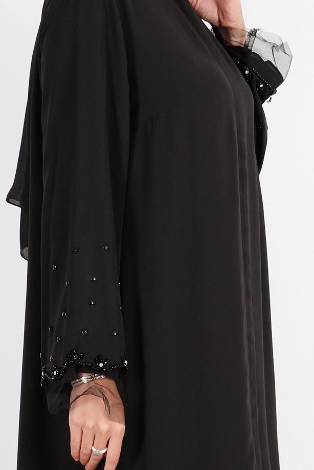 Hijab clothing BLACK ALVİNA BEAD DETAIL ABAYA 80002  - TRENDTESETTÜR