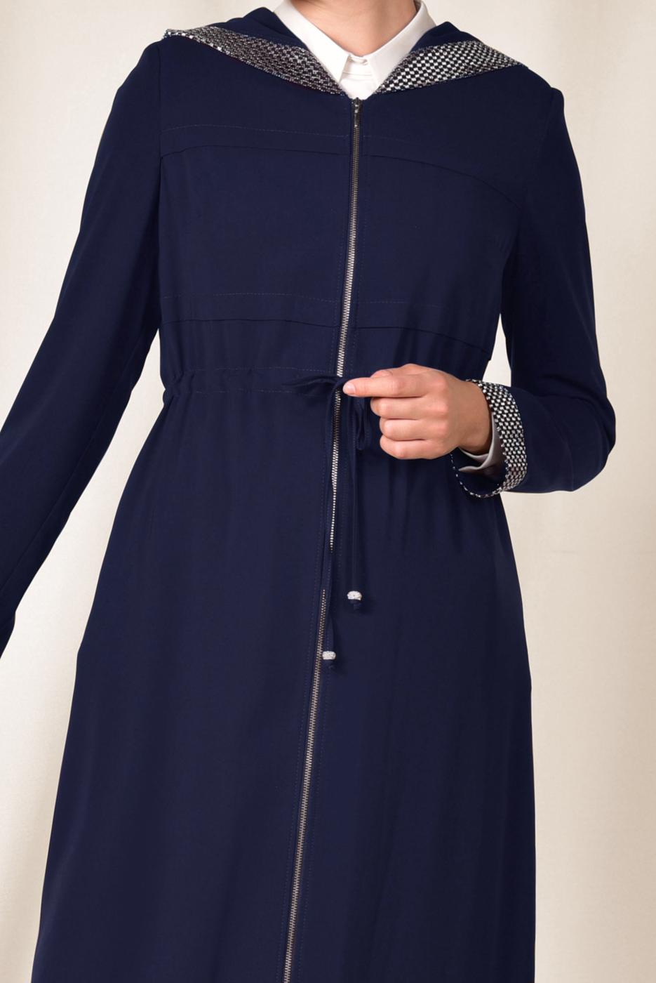 Tesettür giyim LACİVERT ALVİNA KAPÜŞONLU FERACE 8310