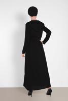 Tesettür giyim SİYAH ALVİNA BEL KISMI BÜZGÜLÜ PUL İŞLEMELİ FERACE 8327