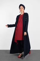 Tesettür giyim LACİVERT ALVİNA BEL KISMI BÜZGÜLÜ PUL İŞLEMELİ FERACE 8327