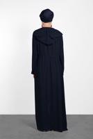 Tesettür giyim LACİVERT ALVİNA BEL KISMI BÜZGÜLÜ PUL İŞLEMELİ FERACE 8327