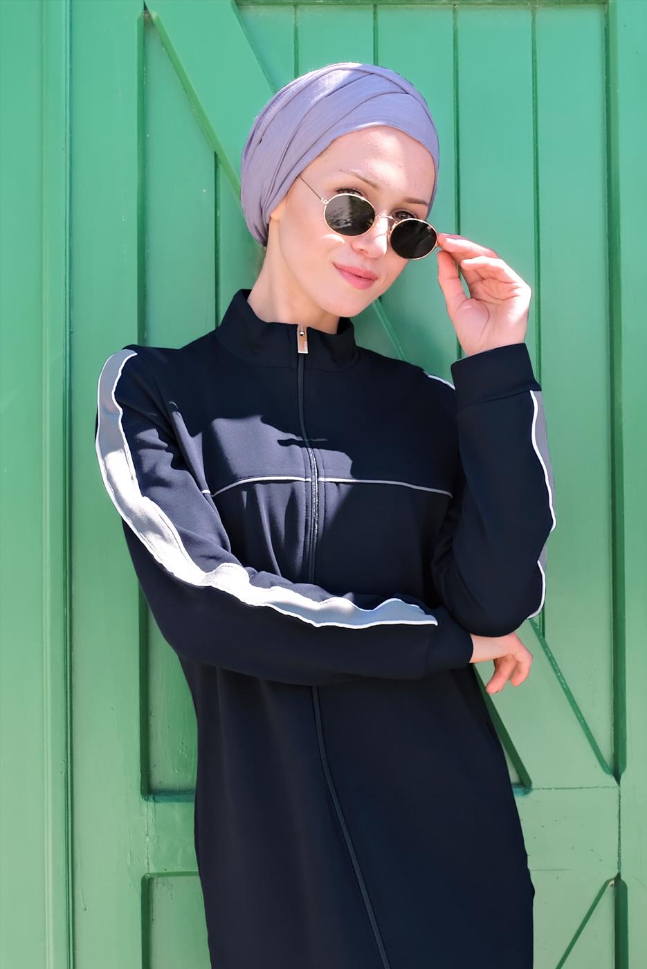 Tesettür giyim LACİVERT FERMUARLI FERACE 8519