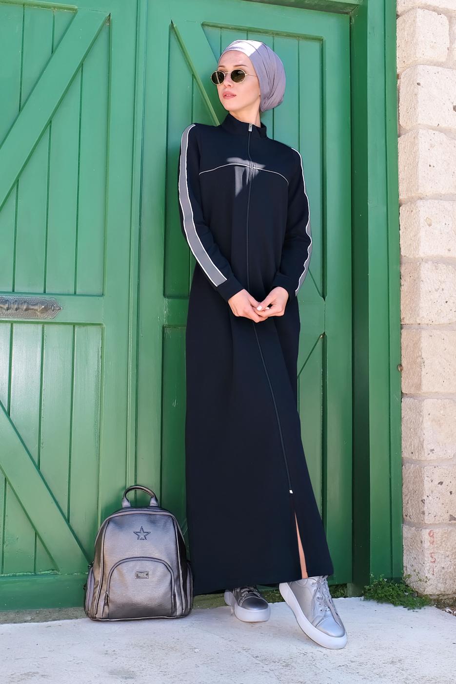 Tesettür giyim LACİVERT FERMUARLI FERACE 8519