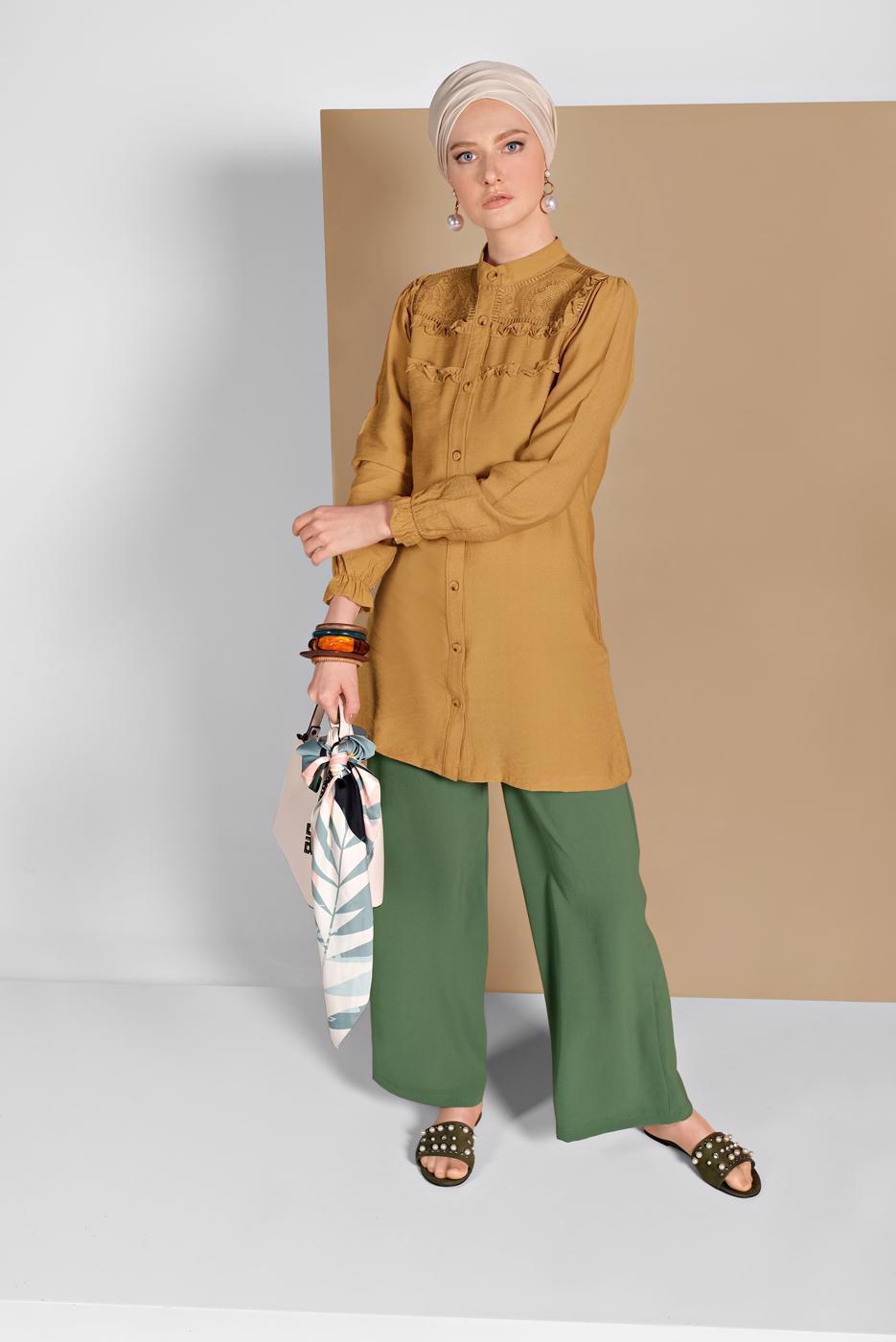 Tesettür giyim YEŞİL GENİŞ PAÇA PANTOLON 00200