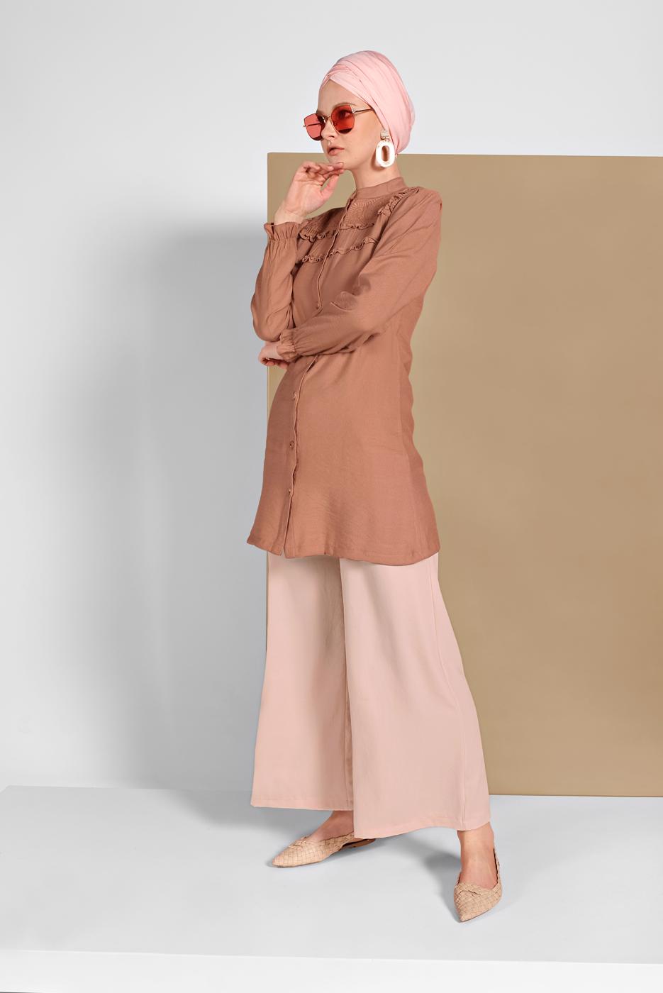 Tesettür giyim PEMBE GENİŞ PAÇA PANTOLON 00200