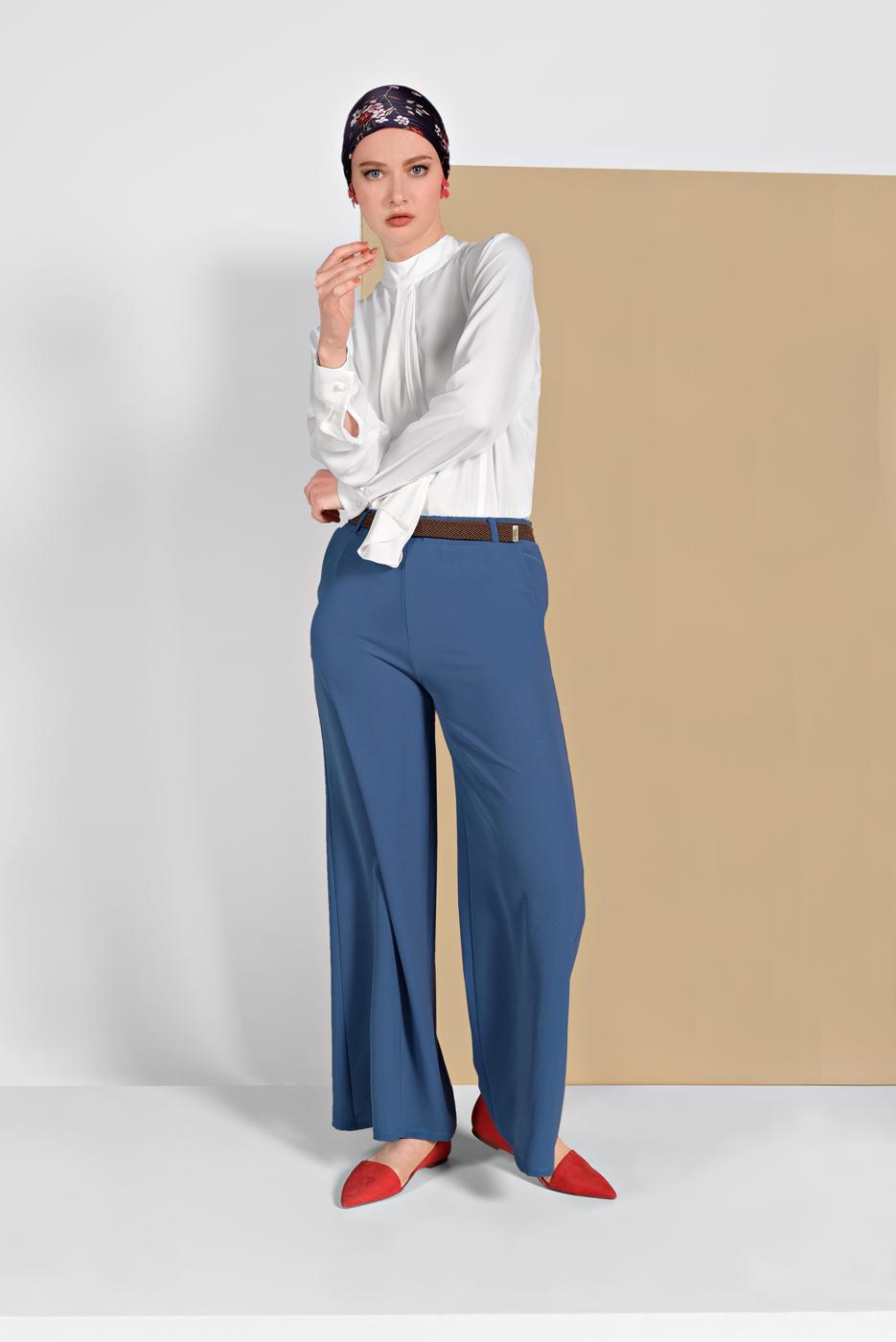 Tesettür giyim MAVİ GENİŞ PAÇA PANTOLON 00200