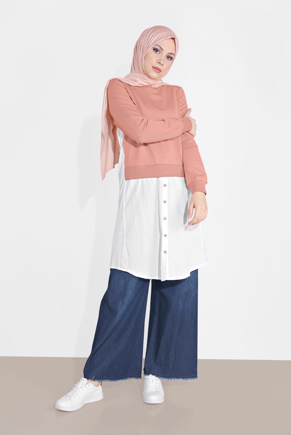 Vêtements hijab BLEU MARINE JEANS À PALAZZO 011 