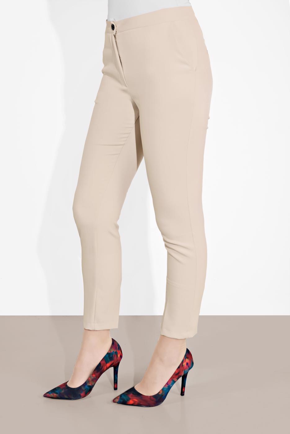 Tesettür giyim BEJ YÜKSEK BEL KLASİK KESİM PANTOLON 69