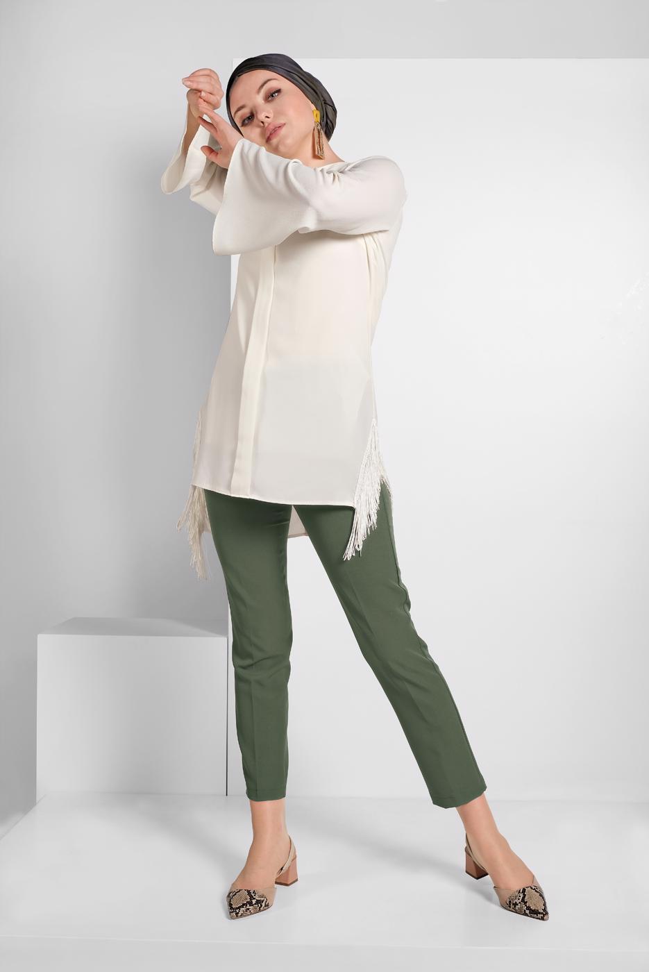 Tesettür giyim HAKİ YÜKSEK BEL KLASİK KESİM PANTOLON 69