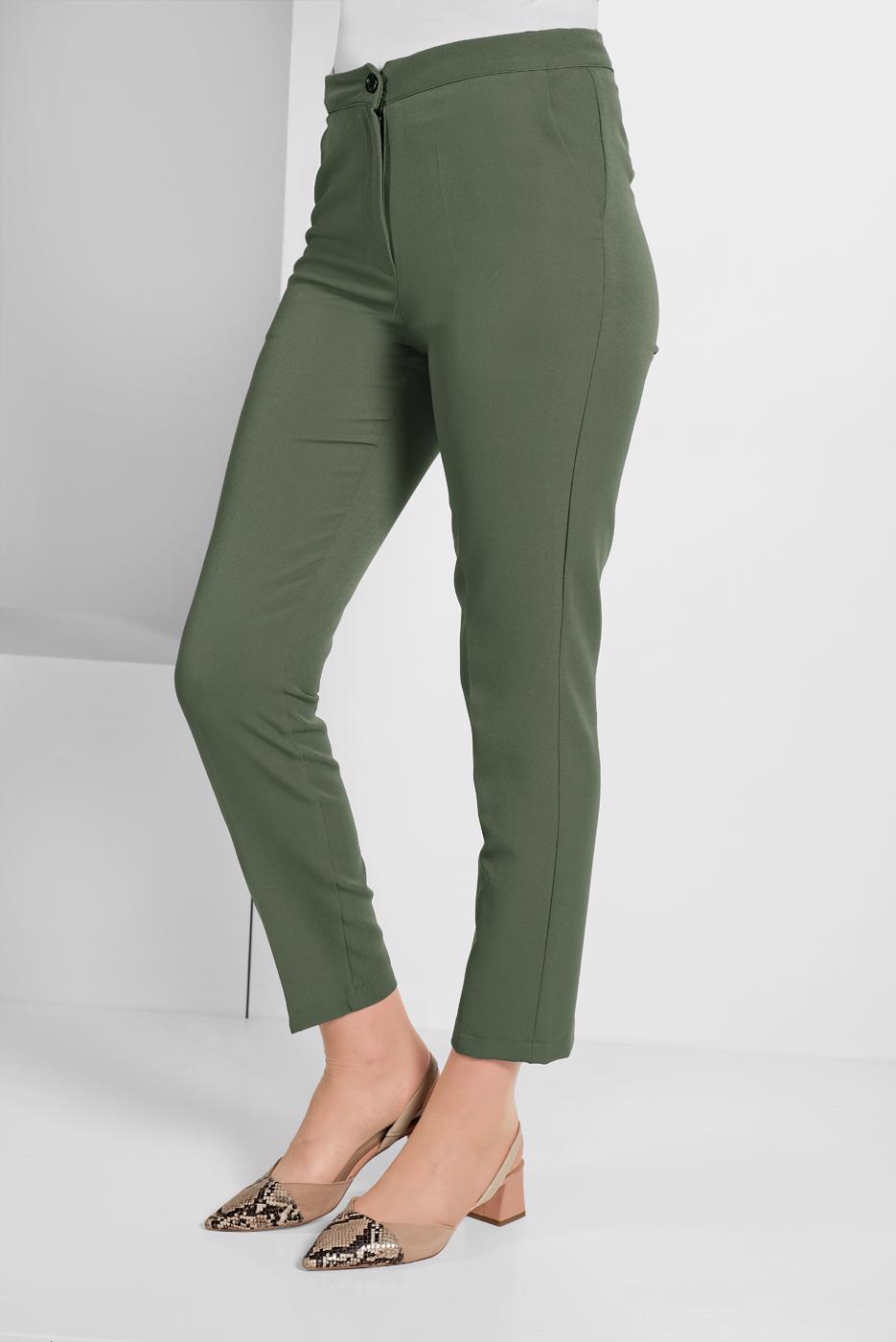 Tesettür giyim HAKİ YÜKSEK BEL KLASİK KESİM PANTOLON 69