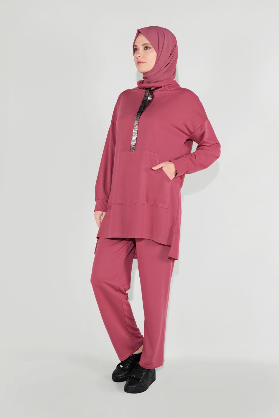 Tesettür giyim PEMBE BOĞAZLI EŞOFMAN TAKIM 1236