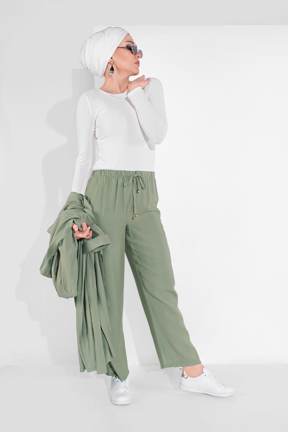 Vêtements hijab VERT PANTALON À TAILLE-ÉLASTIQUE 2775