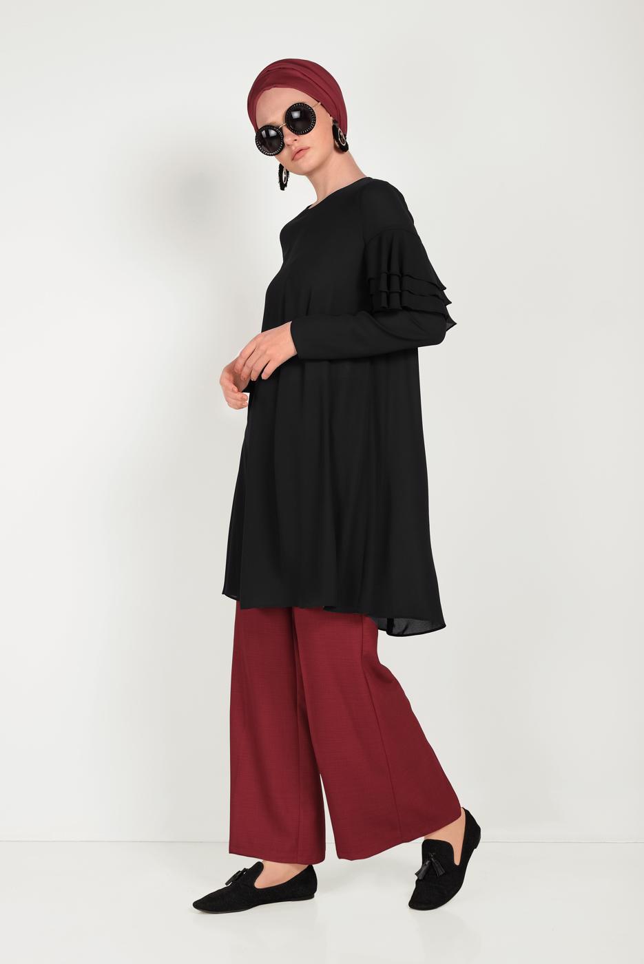 Tesettür giyim KIRMIZI ALVİNA GENİŞ PAÇA PANTOLON 70072 