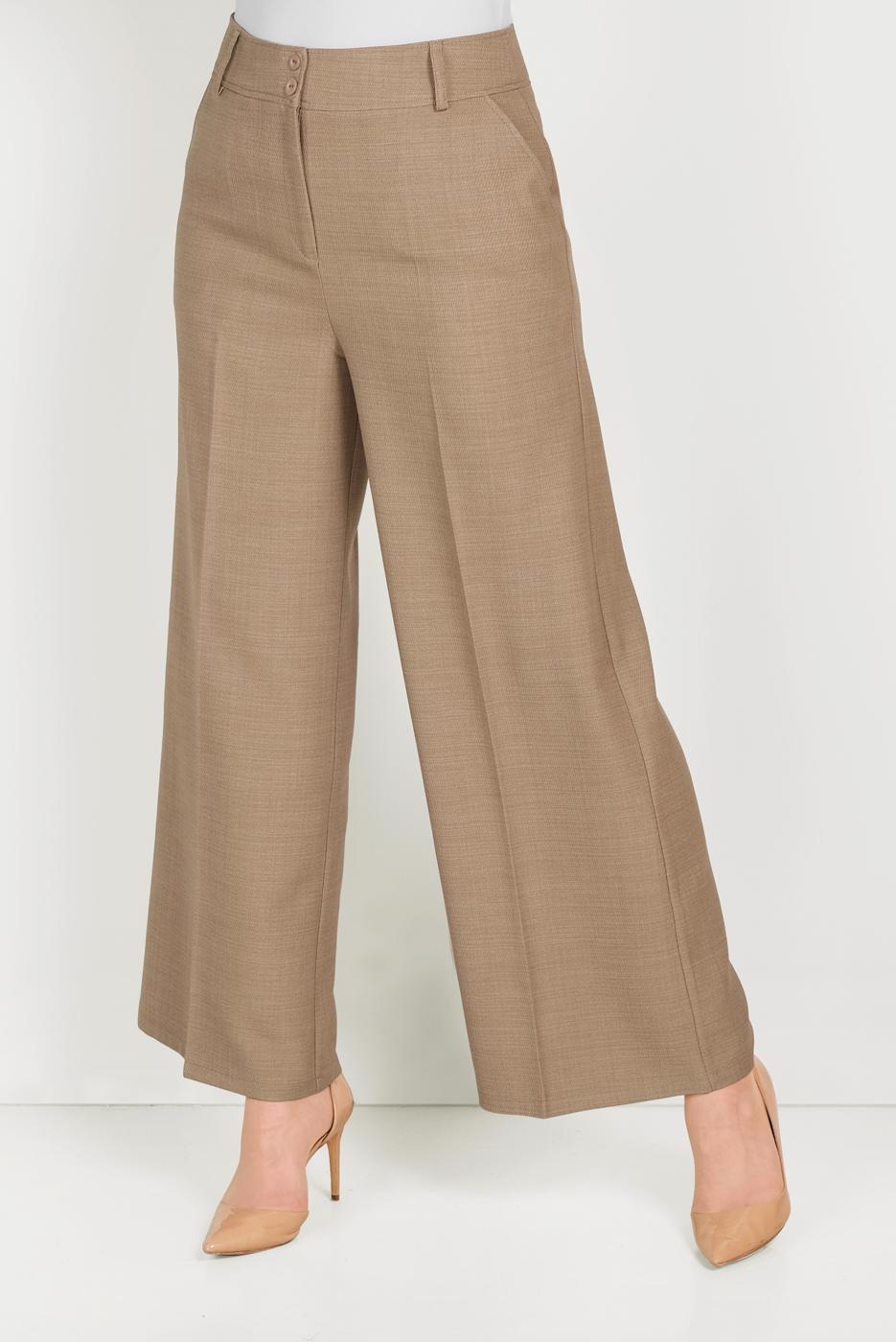 Tesettür giyim KAHVE ALVİNA GENİŞ PAÇA PANTOLON 70072 