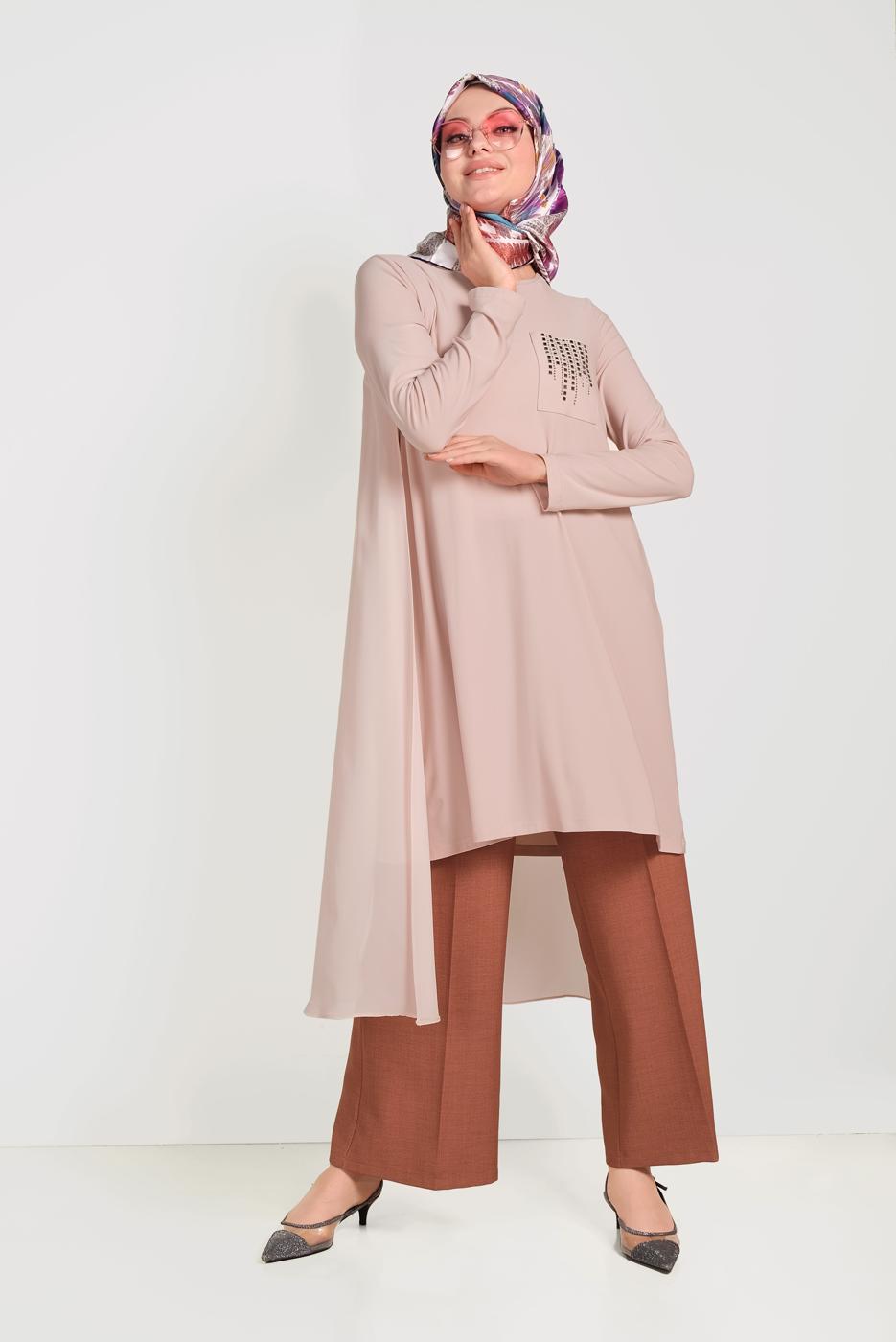 Tesettür giyim KAHVE ALVİNA GENİŞ PAÇA PANTOLON 70072 