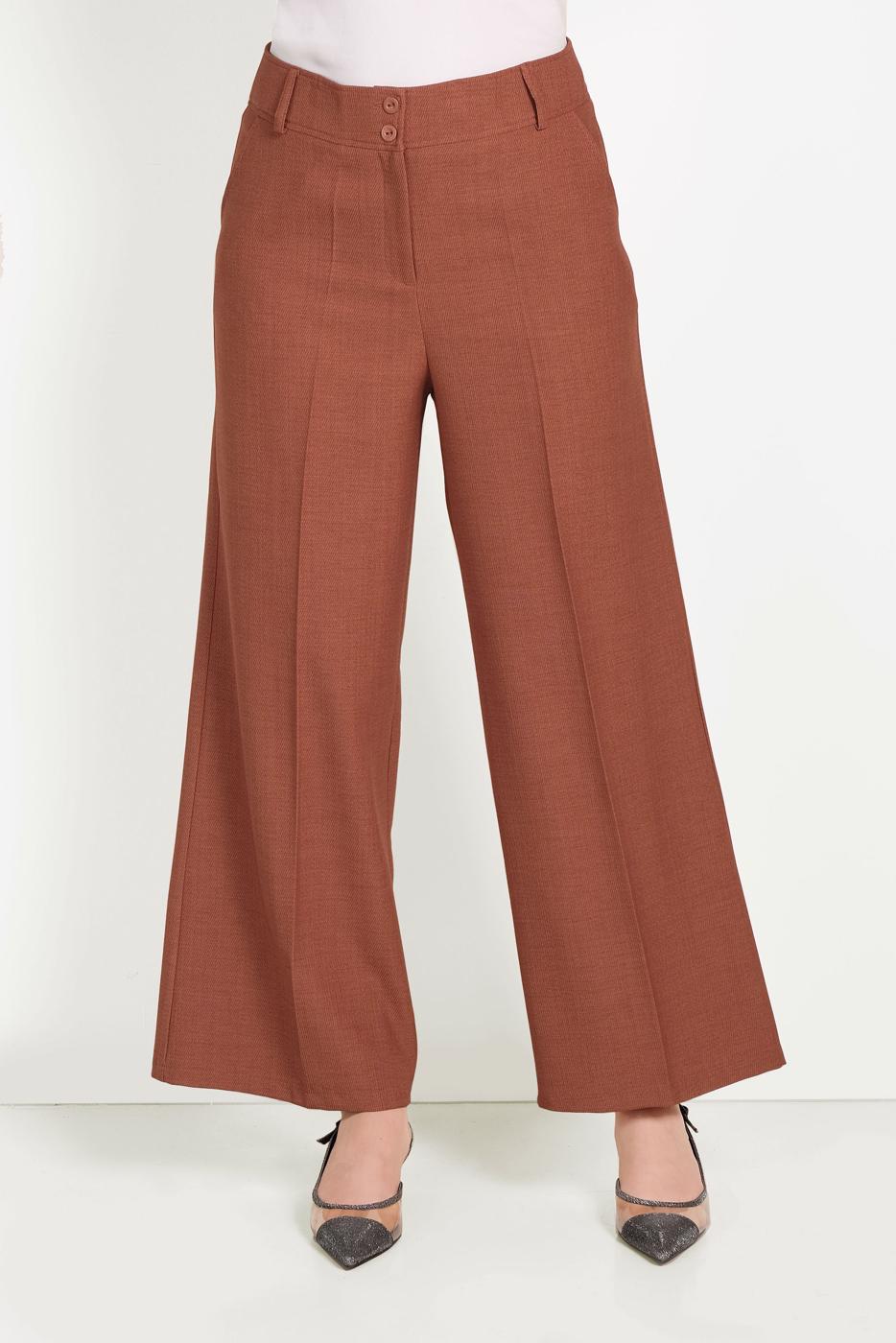 Tesettür giyim KAHVE ALVİNA GENİŞ PAÇA PANTOLON 70072 