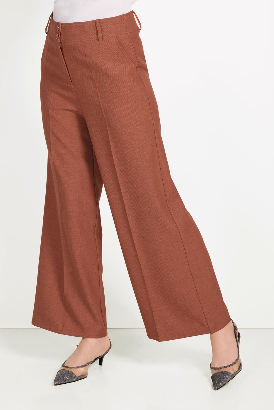 Tesettür giyim KAHVE ALVİNA GENİŞ PAÇA PANTOLON 70072 