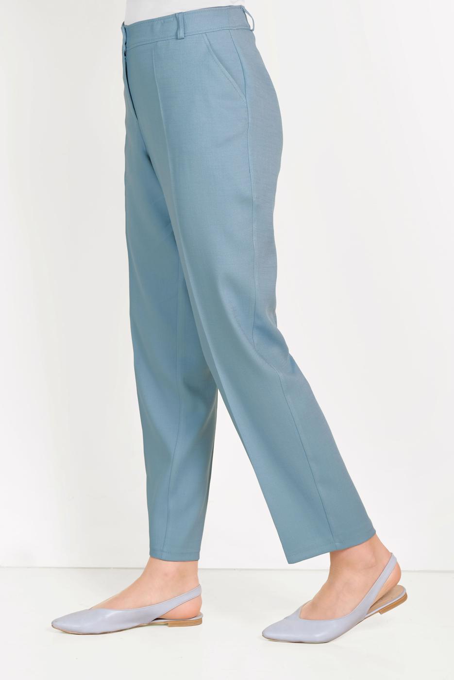 Tesettür giyim MAVİ ALVİNA DÜĞMELİ FERMUARLI PANTOLON 70079 