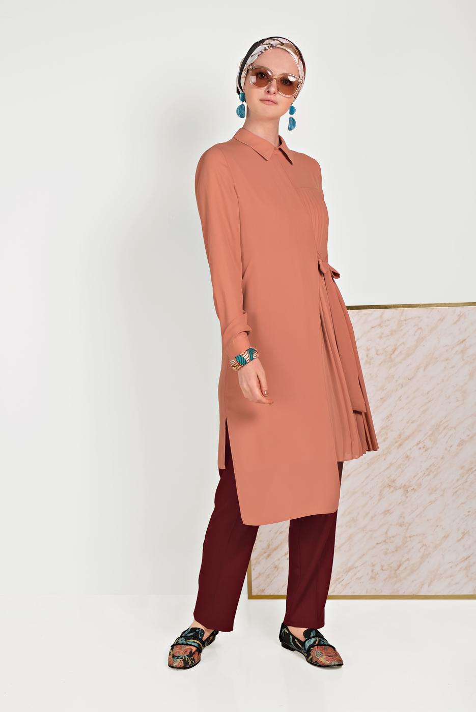 Tesettür giyim BORDO ALVİNA DÜĞMELİ FERMUARLI PANTOLON 70079 