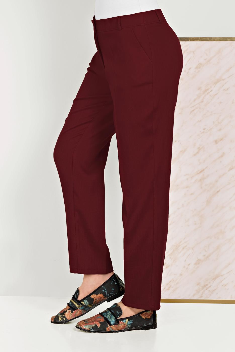 Tesettür giyim BORDO ALVİNA DÜĞMELİ FERMUARLI PANTOLON 70079 