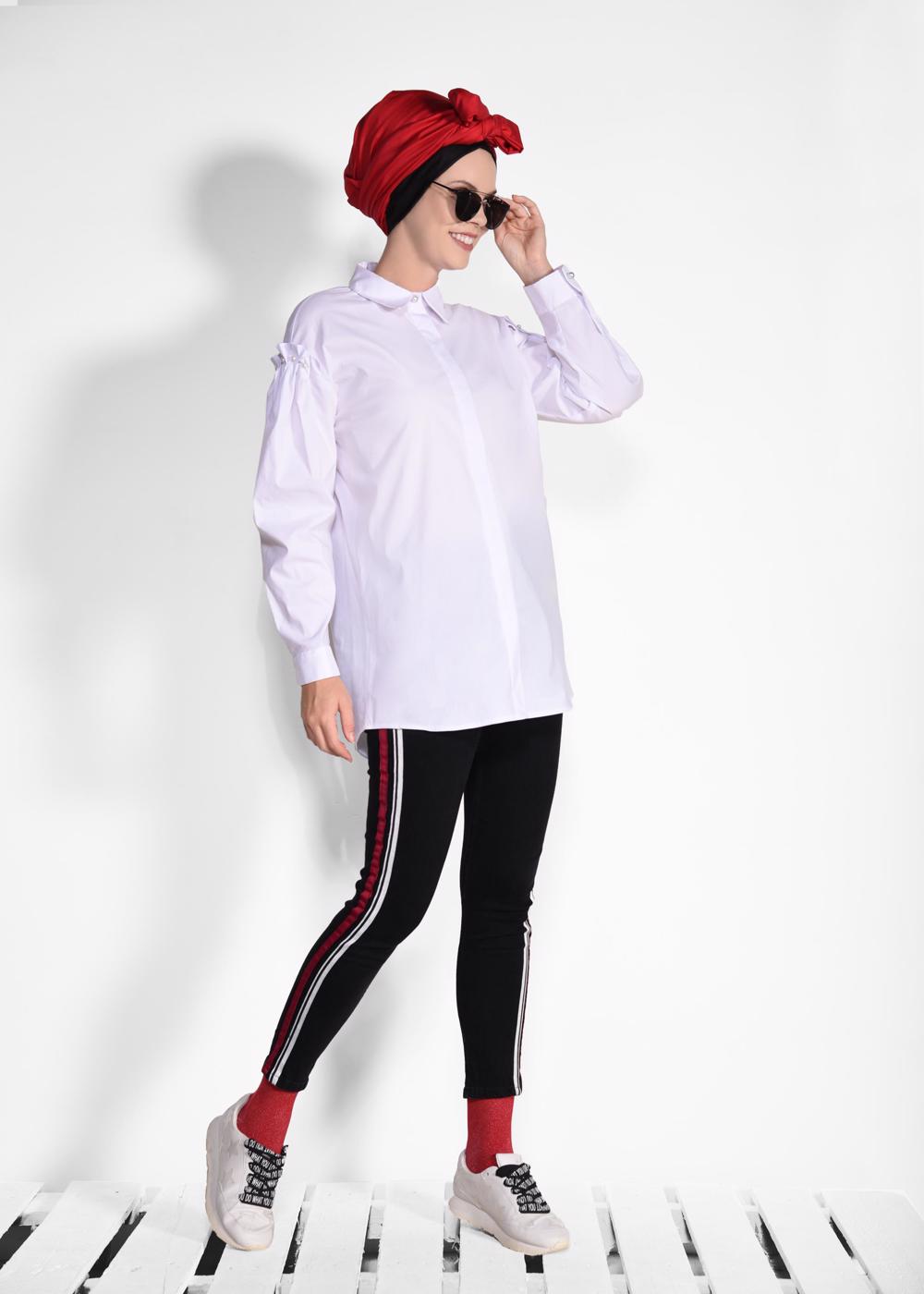 Tesettür giyim SİYAH ALVİNA ŞERİT DETAYLI DENİM PANTOLON 7365